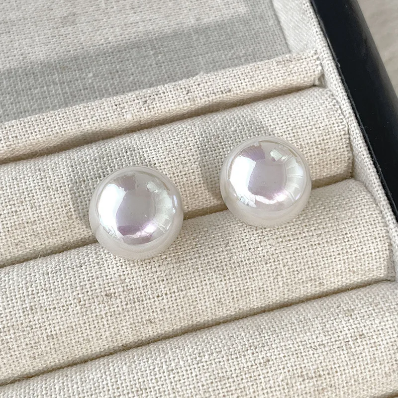 8014mm pink steamed bread bead stud earrings-333