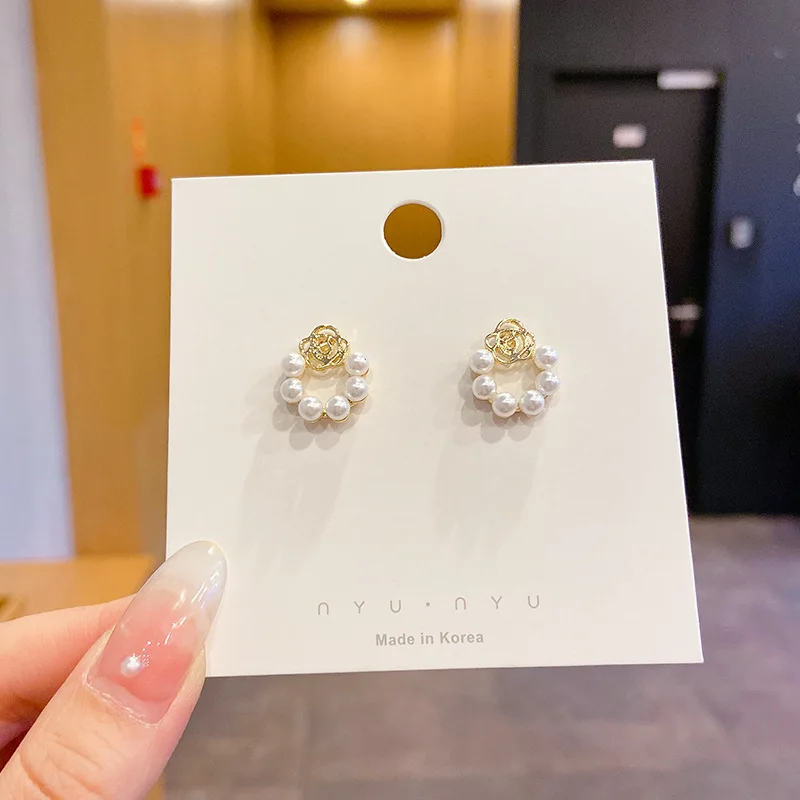 47 pearl rose stud earrings-333