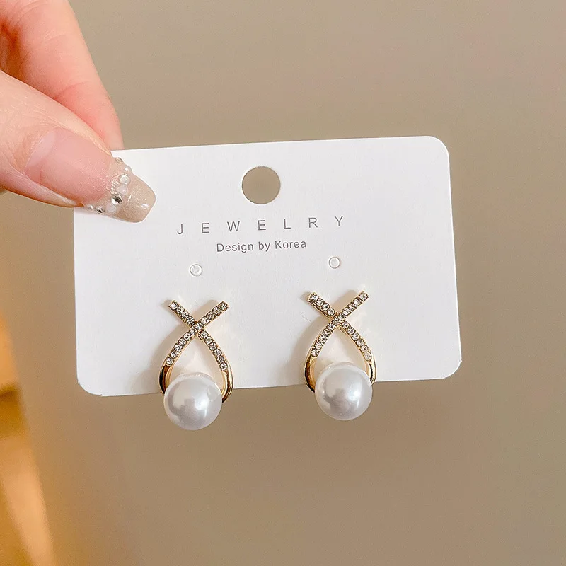 65 cross pearl earrings-gold-333
