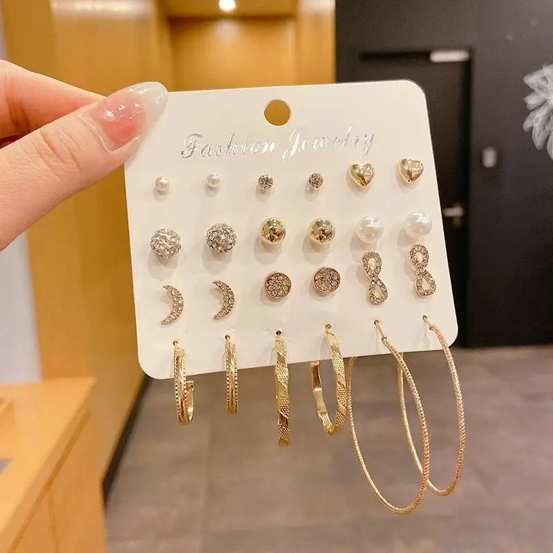 15 12-piece set large gold earring-333